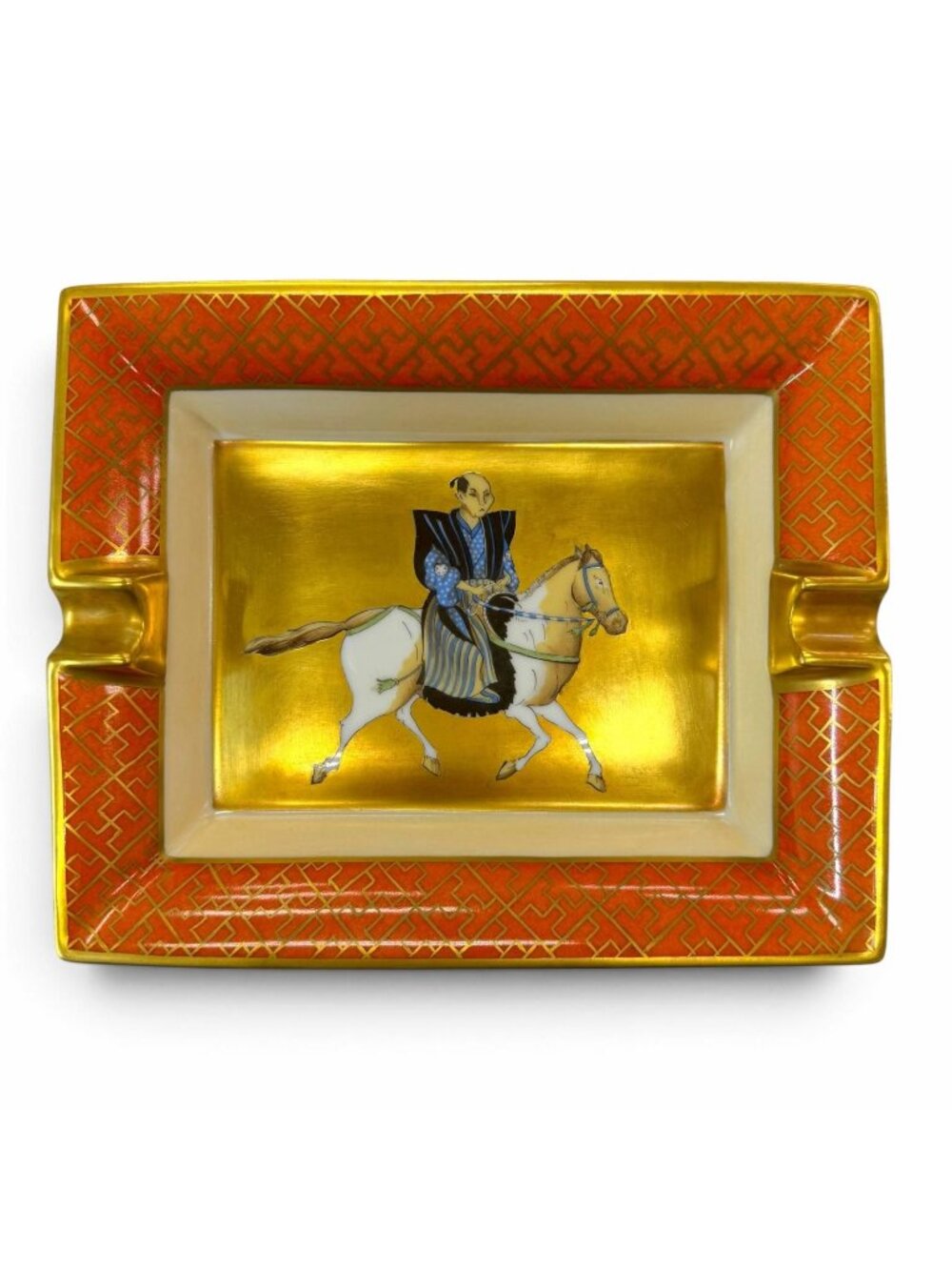 Hermes Ashtray Ceramic Samurai Gold Leaf Orange